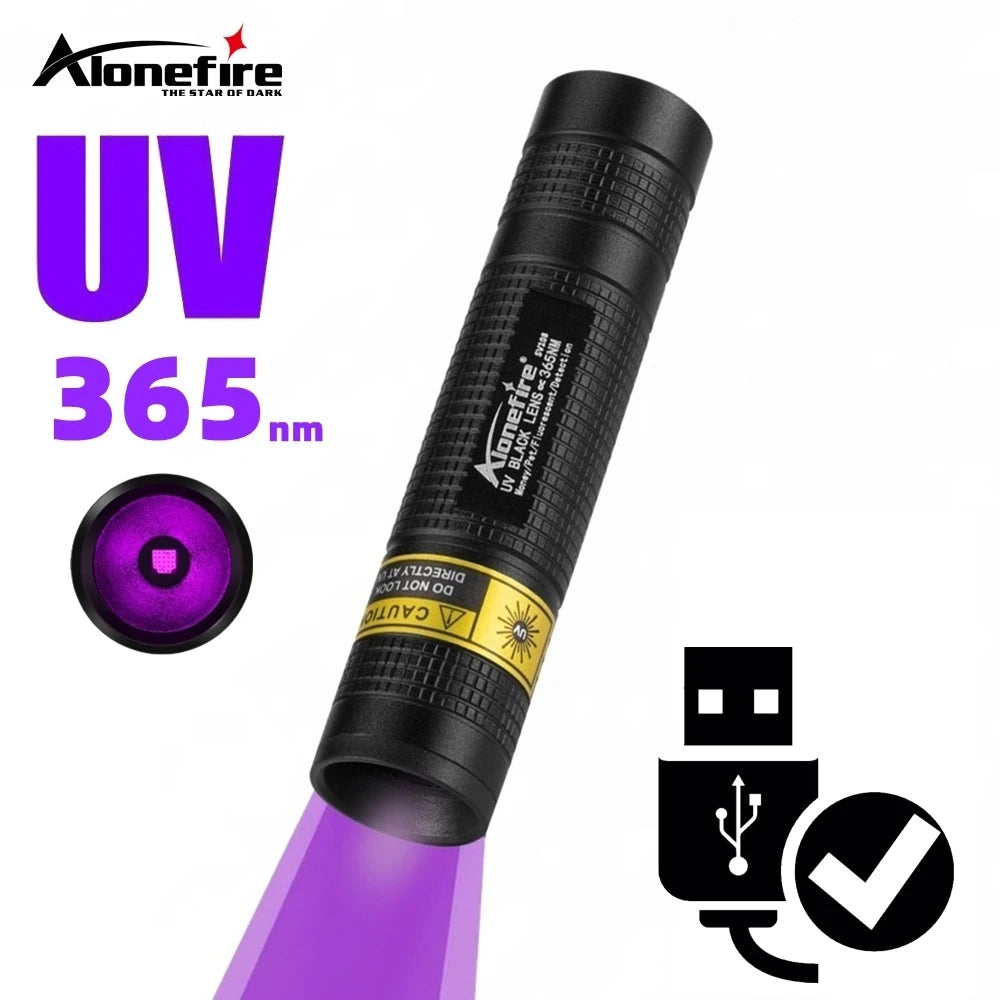 Moktan Sabai 365nm UV Flashlight USB Rechargeable Mini Blacklight Pet Stain Detection