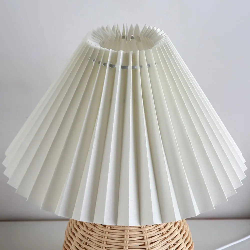 Moktan Sabai Pleated Fabric Bedside Table Lamp USB LED Light Retro Rattan Shade for Home Decor
