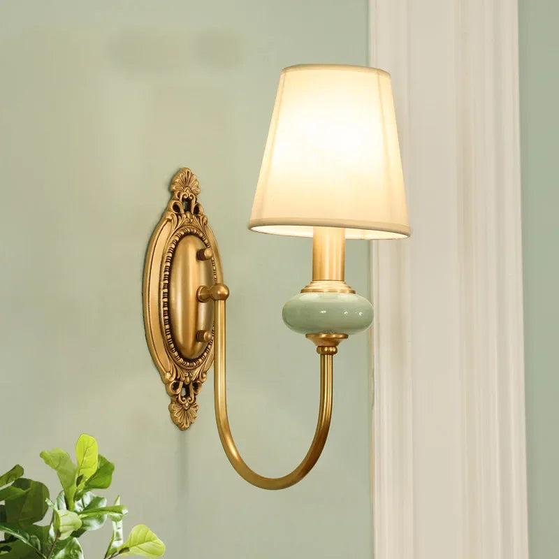 Moktan Sabai American Style Copper Wall Lamp Ceramic Bedside Sconce Antique Decor Light W15-H35-Unihead