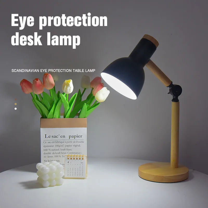 Moktan Sabai Nordic Wood Table Lamp Eye Care E27 Desk Light Adjustable Bedside Reading Lamp