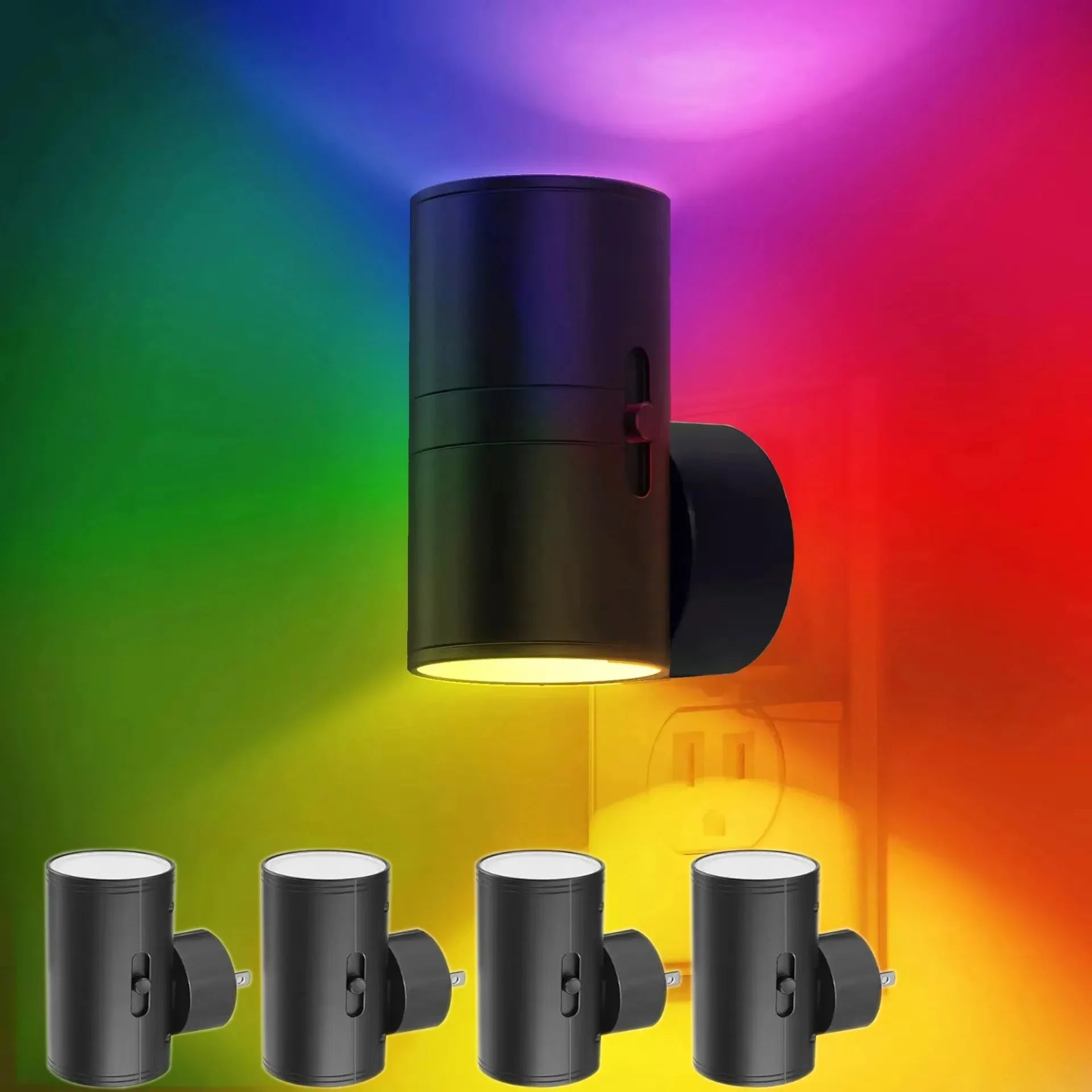 Moktan Sabai Plug In Dimmable LED Night Light Auto Sensor Bedside Bathroom Hallway Lamp 4Pcs-Multicolor