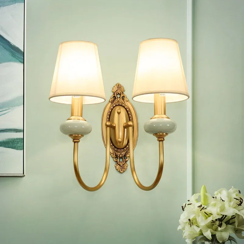 Moktan Sabai American Style Copper Wall Lamp Ceramic Bedside Sconce Antique Decor Light