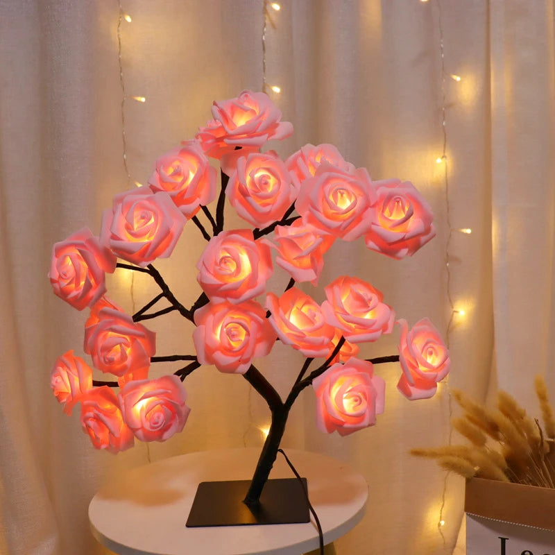 Moktan Sabai 108LED Rose String Table Lamp | USB Powered Romantic Night Light for Party Decor Pink white light