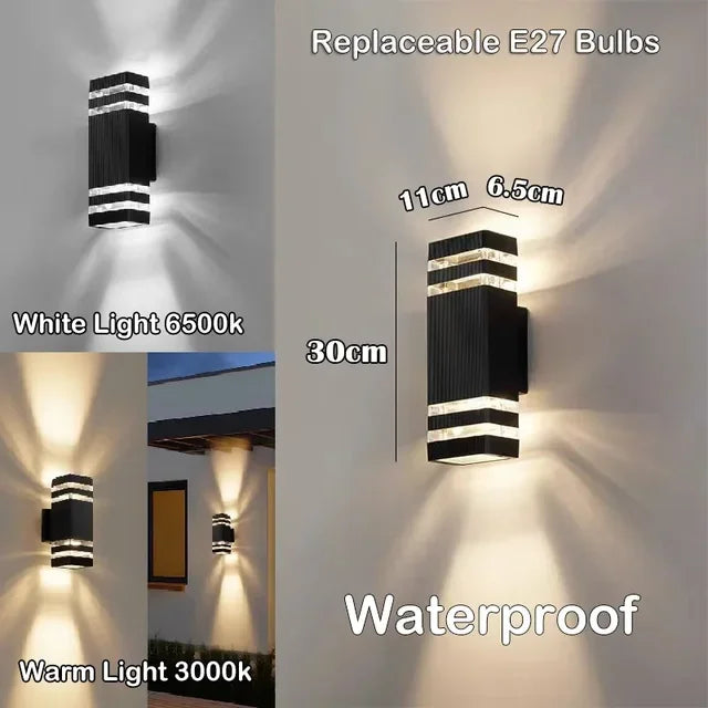 Moktan Sabai LED Outdoor Waterproof Wall Light | E27 Exterior Porch Stair Lamp Fixture Cuboid Bilayer