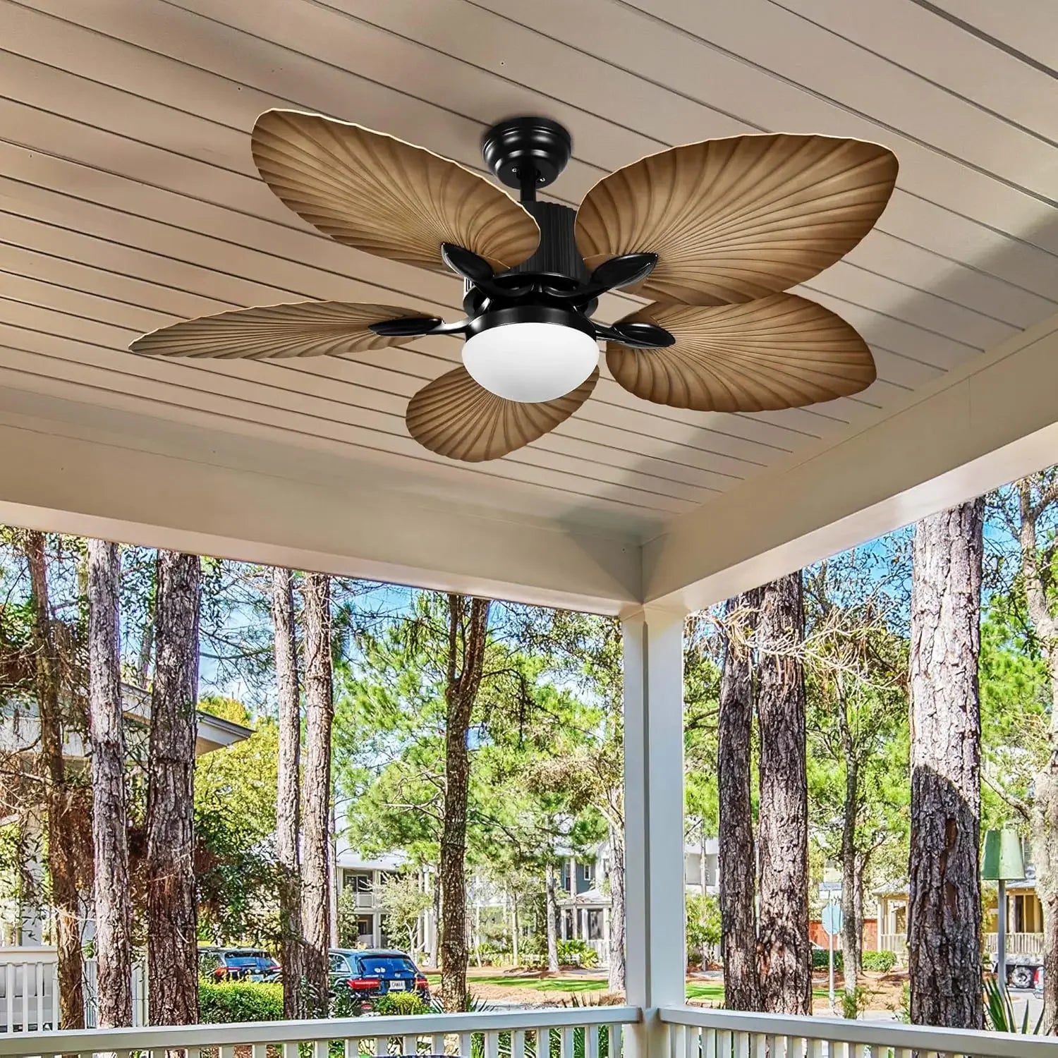 Moktan Sabai Outdoor Ceiling Fan 5 Palm Leaf Blades Brown Tropical
