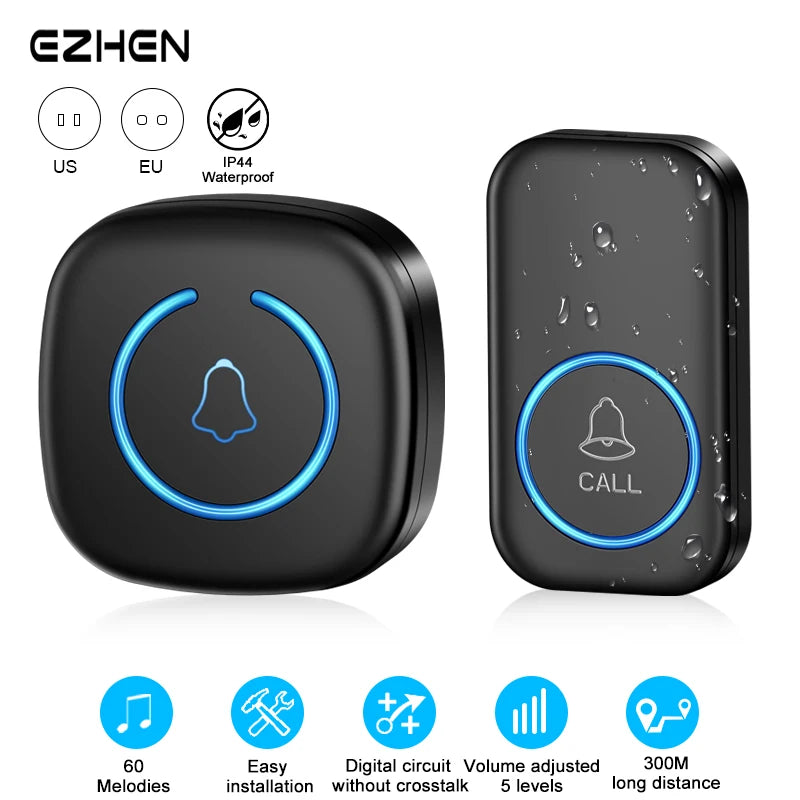 Moktan Sabai Wireless Doorbell Long Range 300M Smart Door Chime with 60 Melodies Plug-In Receiver