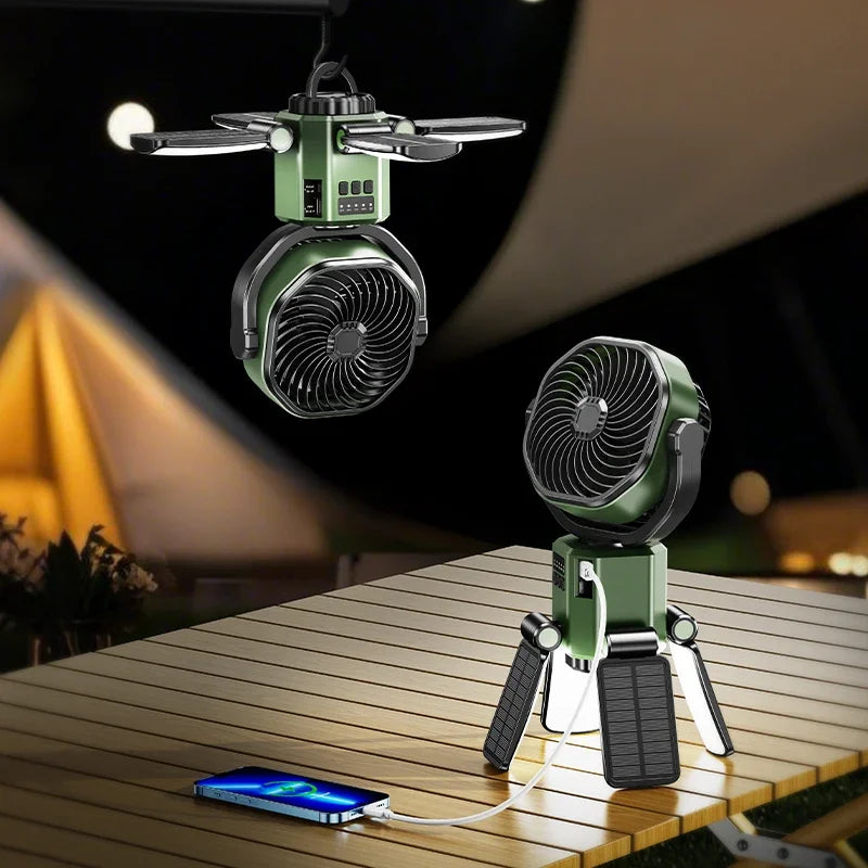 Moktan Sabai Rechargeable Camping Fan | Battery Powered Fan with 6000mAh Battery | Portable Cooling and LED Light for Outdoor Adventures Green