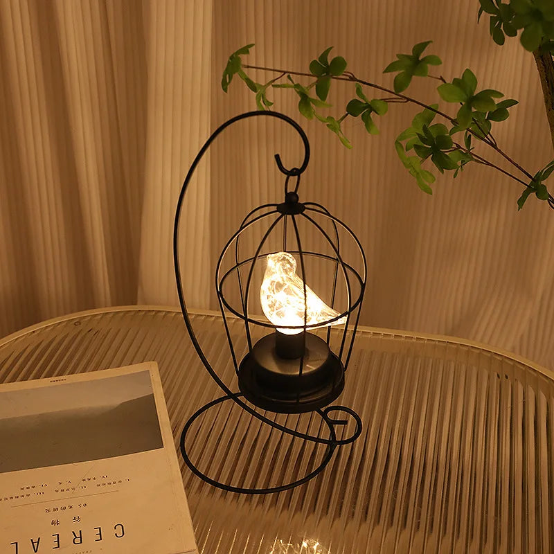 Moktan Sabai Birdcage Table Lamp Warm White Fairy Light Bird LED Bedroom Living Room Decor