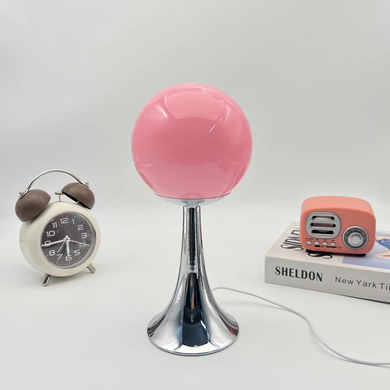 Moktan Sabai Glass Round Table Lamp Home Bedroom Desk Night Light Atmosphere Bedside Lamp Pink