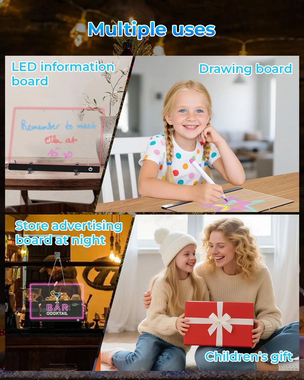 Moktan Sabai LED Note Board Night Light – 7-Color Acrylic Message & Drawing Board Gift