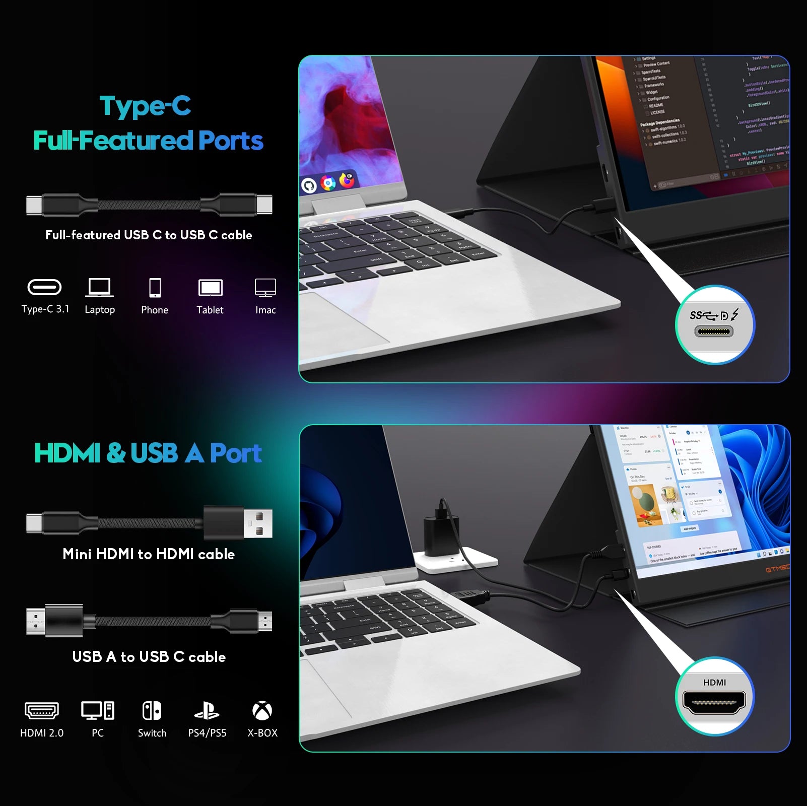 Moktan Sabai 15.6" Portable Monitor GTMEDIA S15 FHD USB-C HDMI Laptop PC Gaming Second Screen