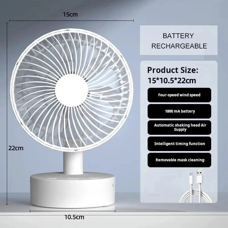 Moktan Sabai Cooling Breeze | Portable Fan with Rechargeable Battery & 4-Speed Control | Compact Design for Personal Comfort WHITE