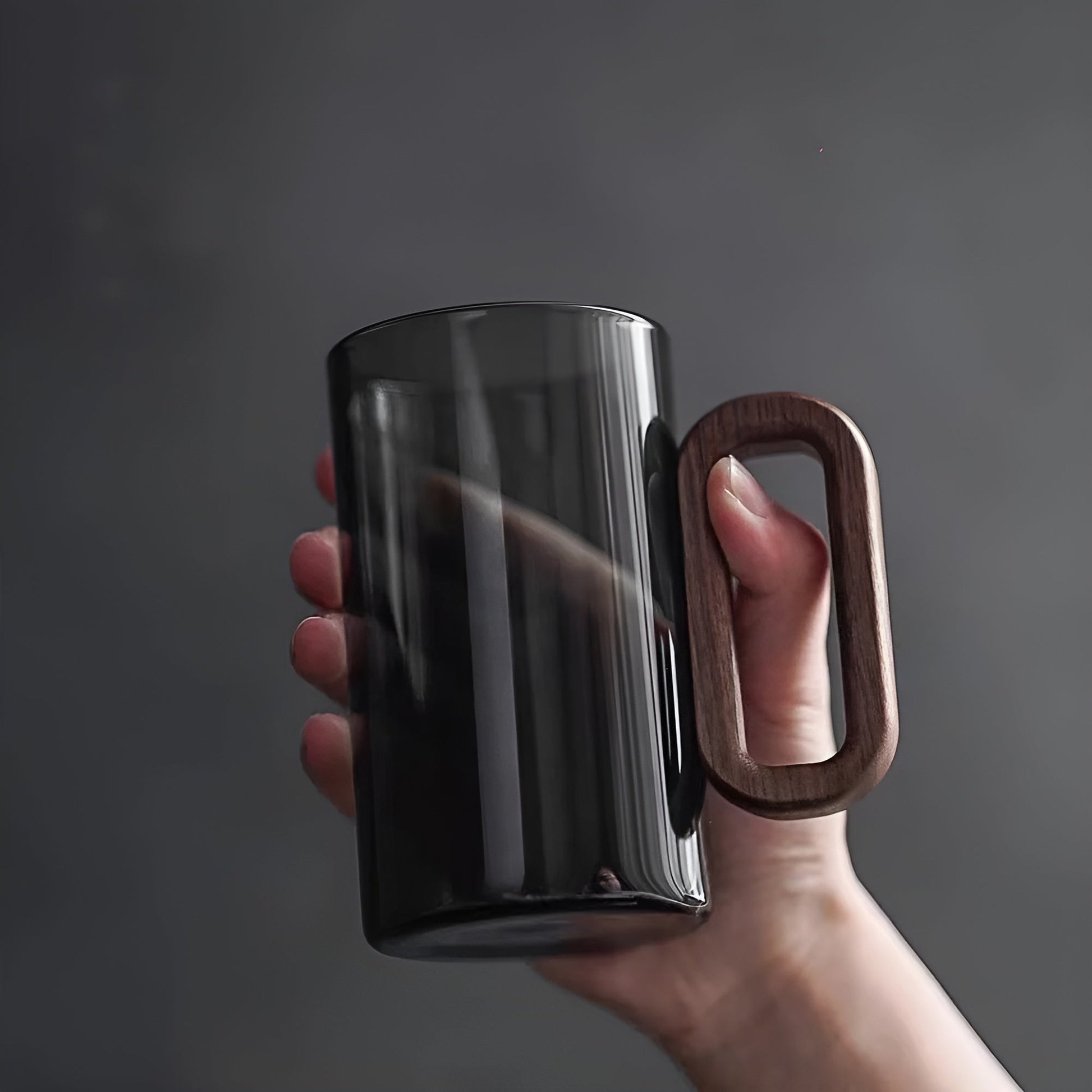 Moktan Sabai Glass Coffee Mug with Wooden Handle | Heat Resistant 350ml Cup Single Smoke