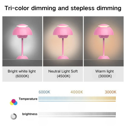 USB Touch Mushroom Table Lamp Tri-Color Dimmable LED Night Light for Bedroom