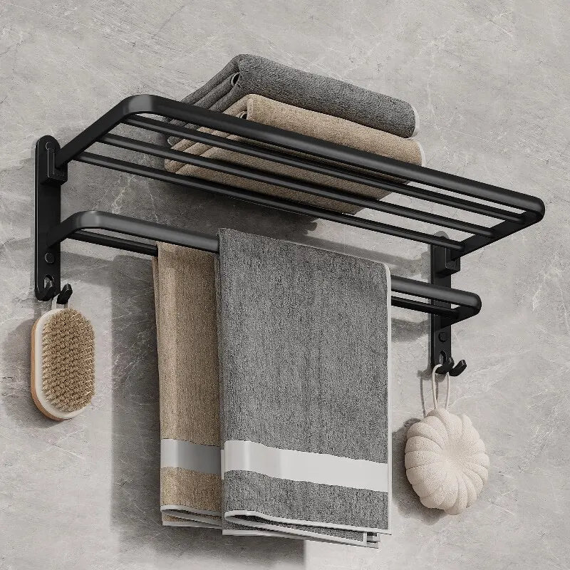 Moktan Sabai Black Towel Rack | Wall Mounted Bathroom Shelf