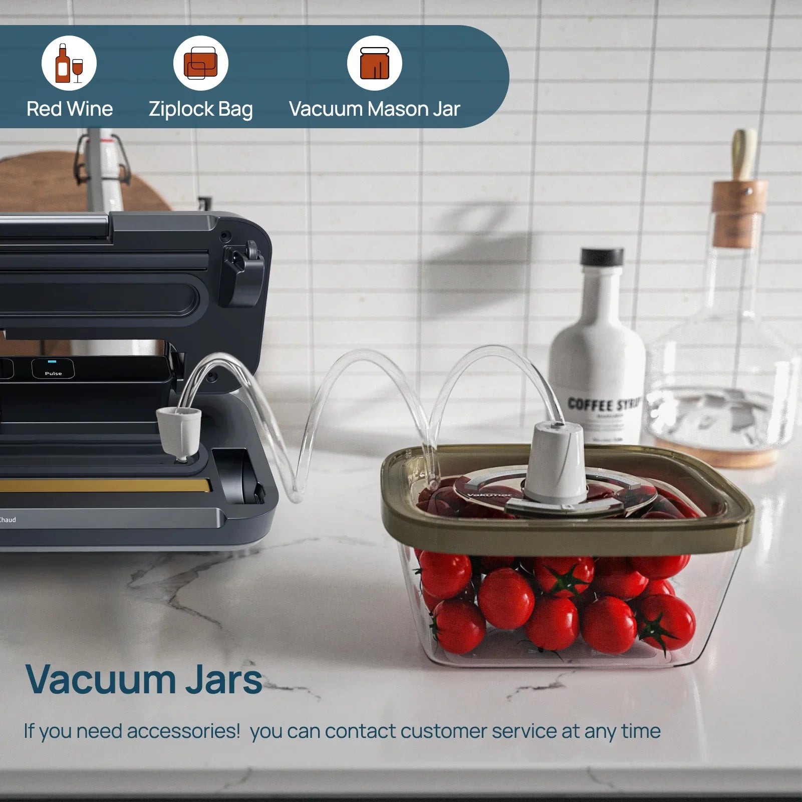 Moktan Sabai Vacuum Sealer Machine 80Kpa Sous Vide Food Saver Handle Type Multifunctional VH1506