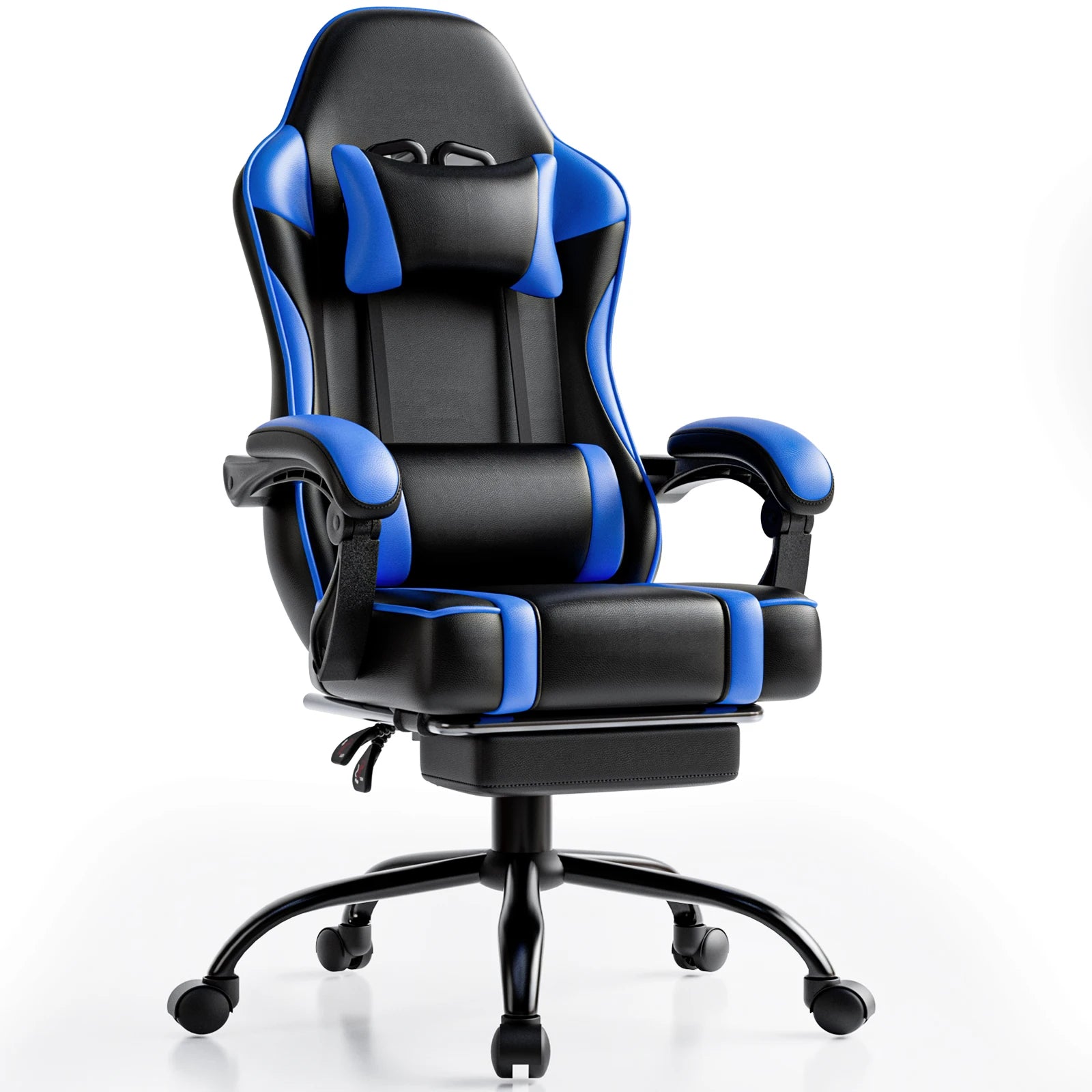 Moktan Sabai Gaming Chair with Footrest Reclining PU Leather Ergonomic Office Desk Chair blue