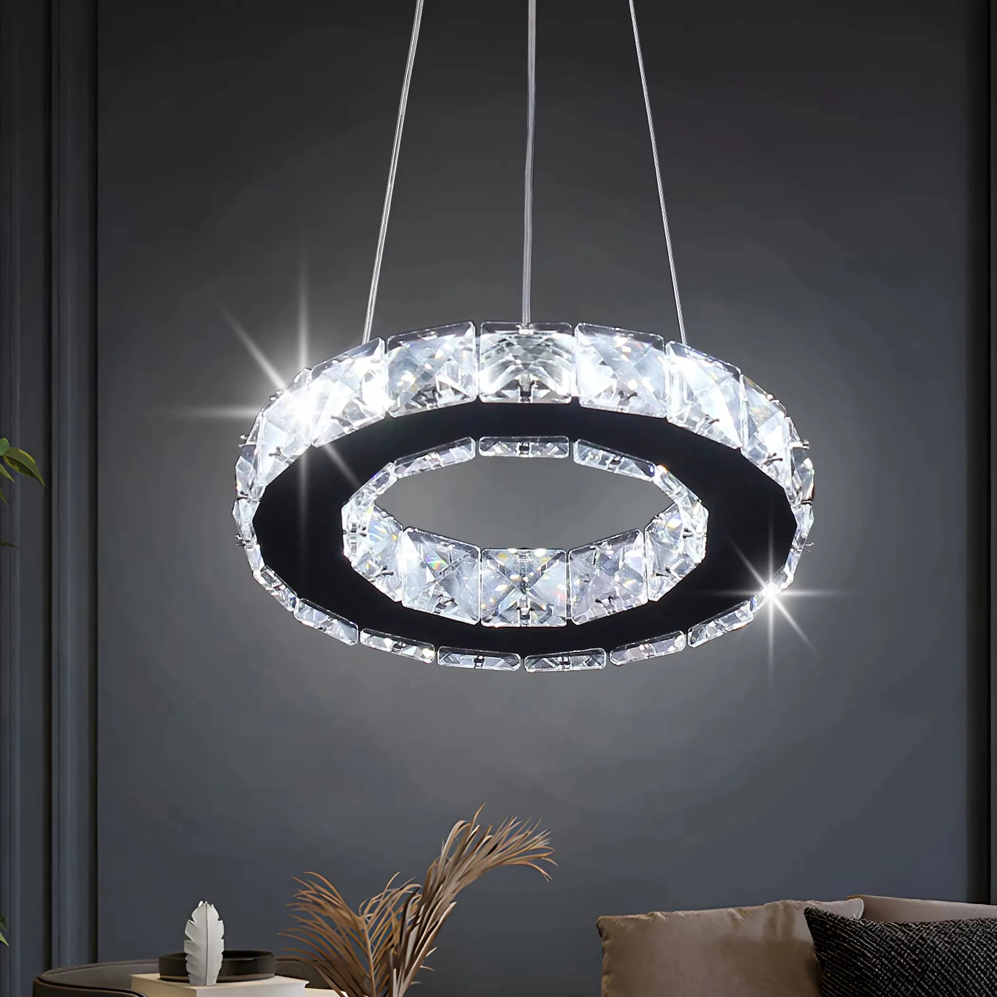 Moktan Sabai Modern LED Crystal Pendant Light Single Hanging Lamp for Bedroom Home Decor White light Base ceiling 120mm