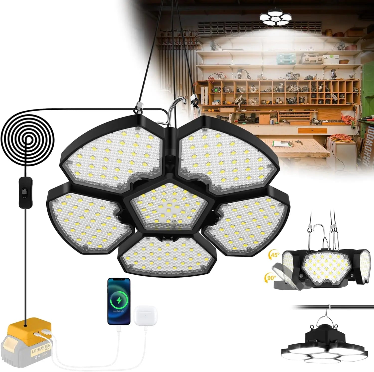 Moktan Sabai Battery Operated LED Work Light 20V Outdoor Camping Garage Emergency Floodlight