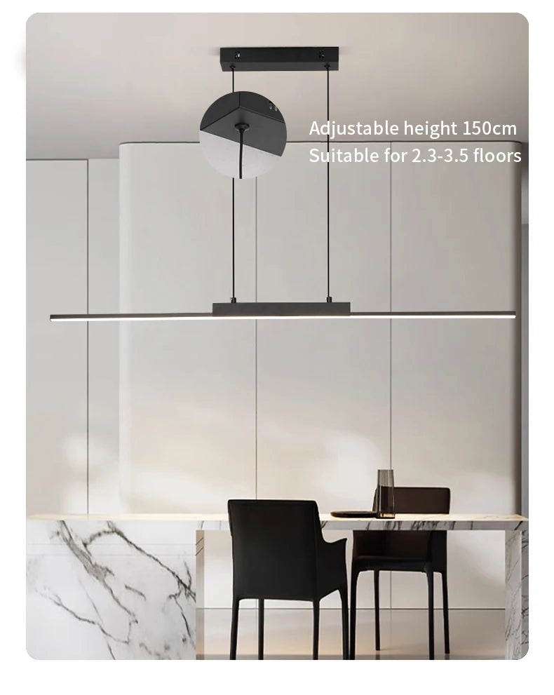Moktan Sabai Modern Long Pendant Light – Minimalist Dining Room Chandelier for Kitchen & Living