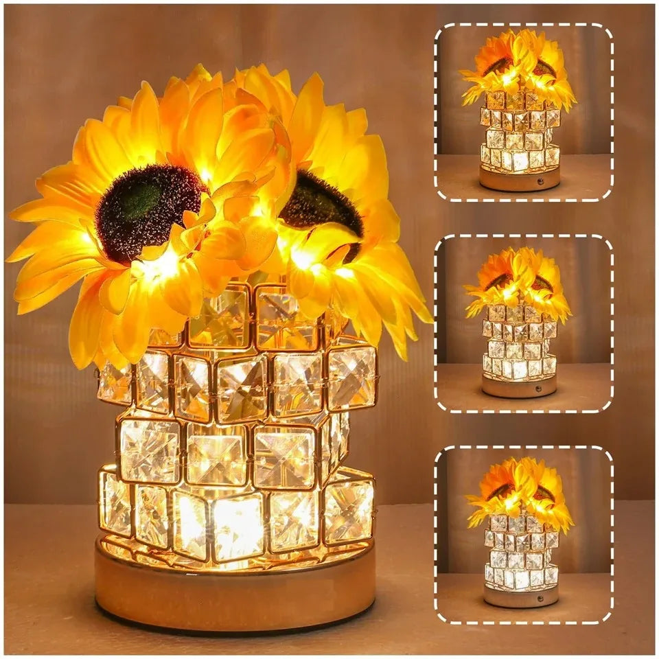Moktan Sabai Sunflower LED Table Lamp | Rechargeable 3-Color Dimmable Touch Night Light Decor Sunflower