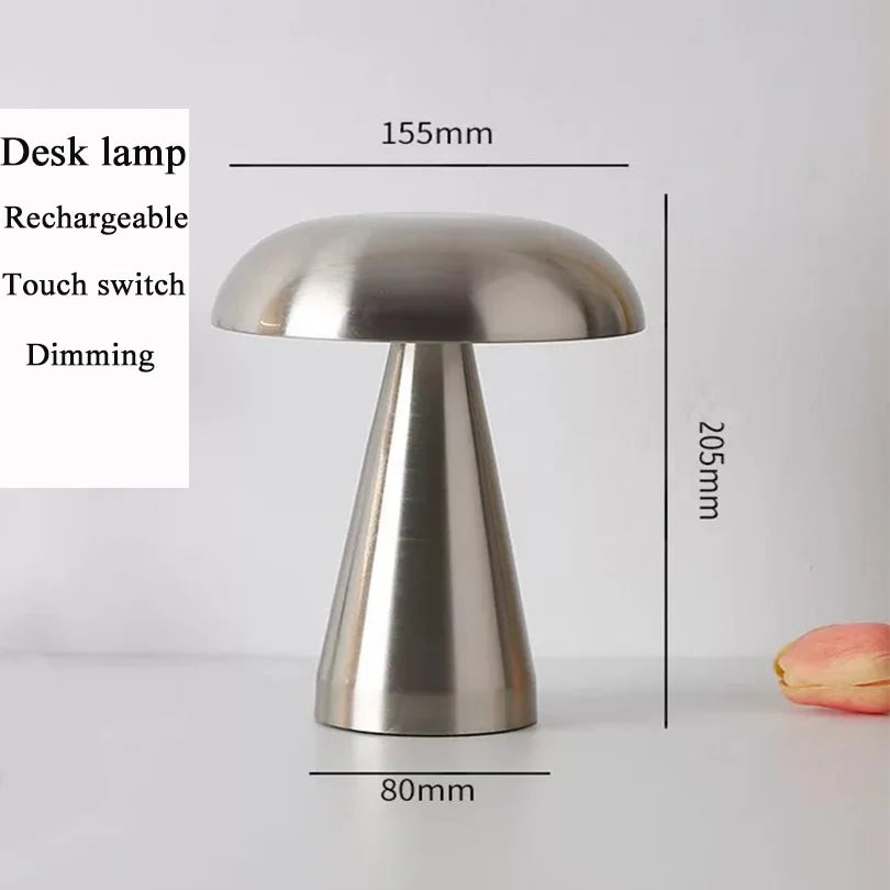 Moktan Sabai Rechargeable LED Mushroom Table Lamp Touch Sensor Bedside Night Light Decor Silver
