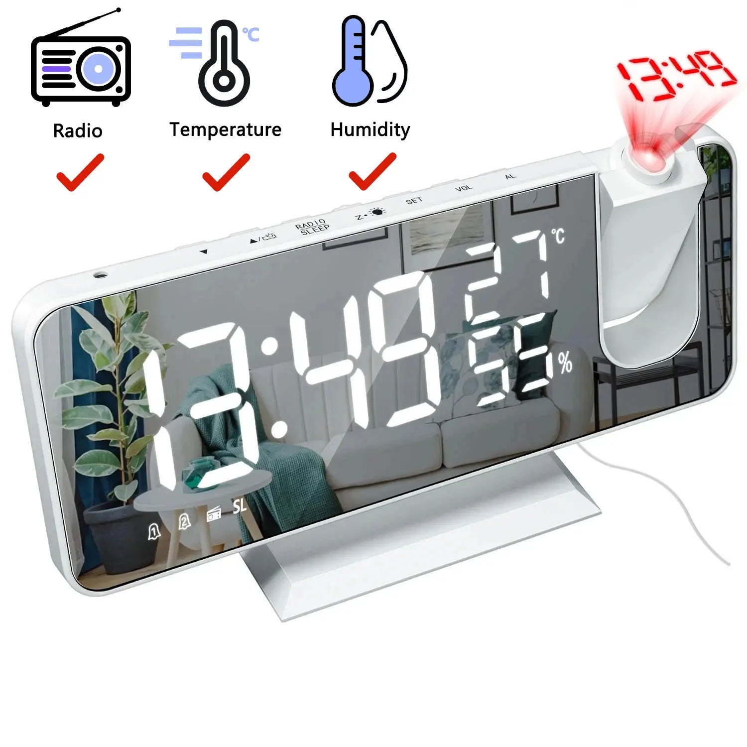 Moktan Sabai HD Projection Alarm Clock Large LED Display Digital Smart Radio Auto Dimming