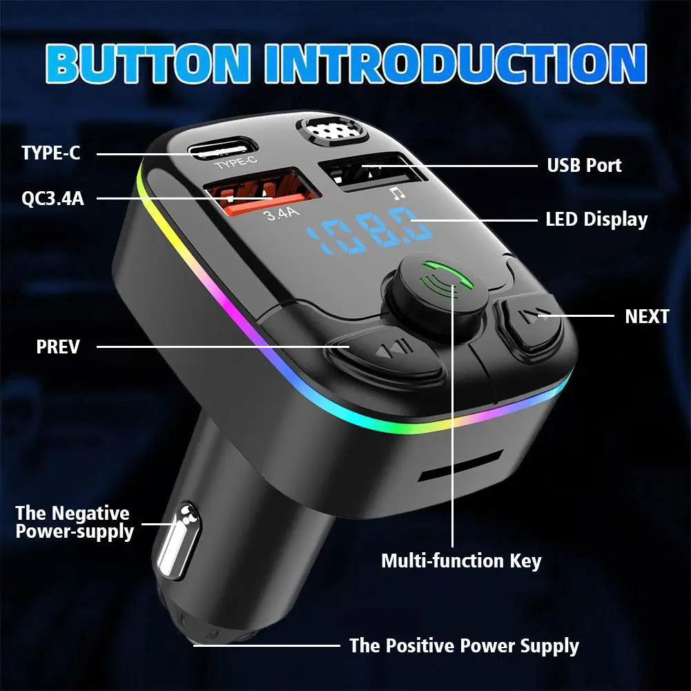 Moktan Sabai Bluetooth 5.0 FM Transmitter Car Charger with PD QC3.0 Fast Charging and Type C Adapter