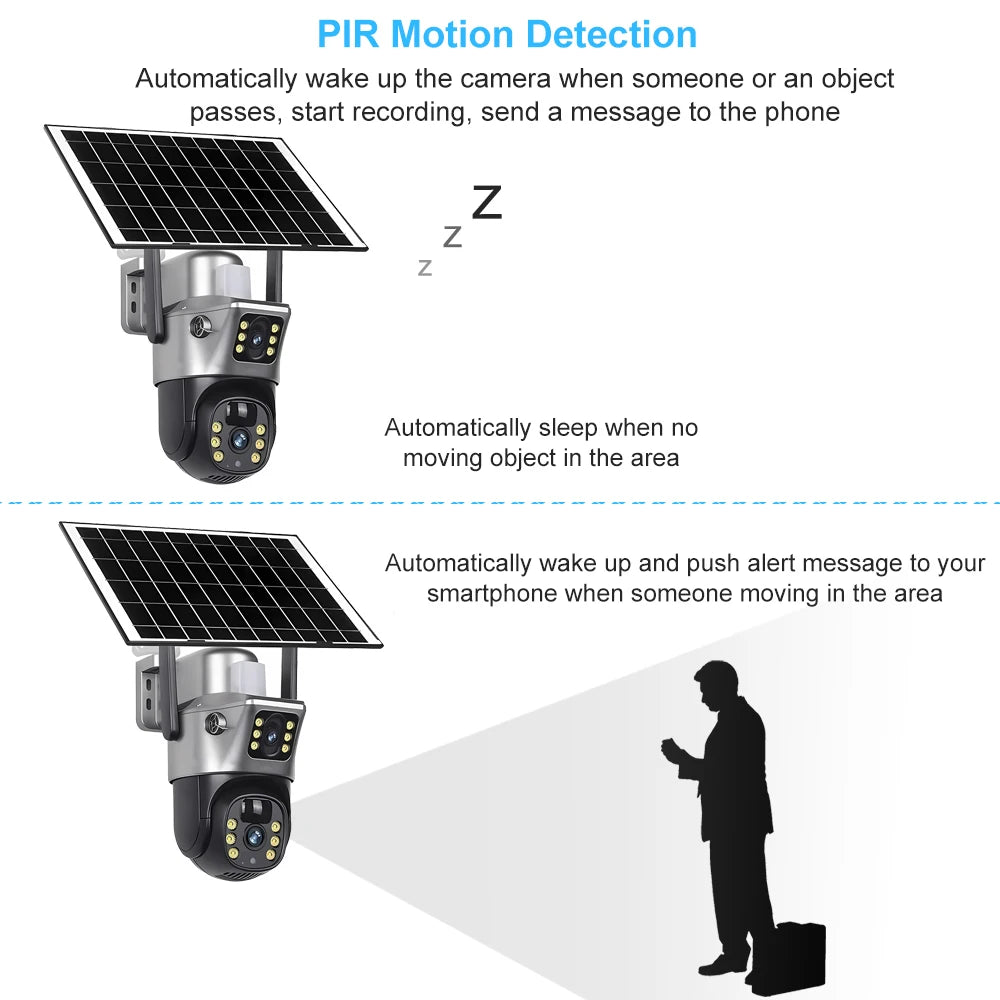 Moktan Sabai 4G WiFi Solar Security Camera Dual Lens 8MP 4K PIR Night Vision Outdoor CCTV