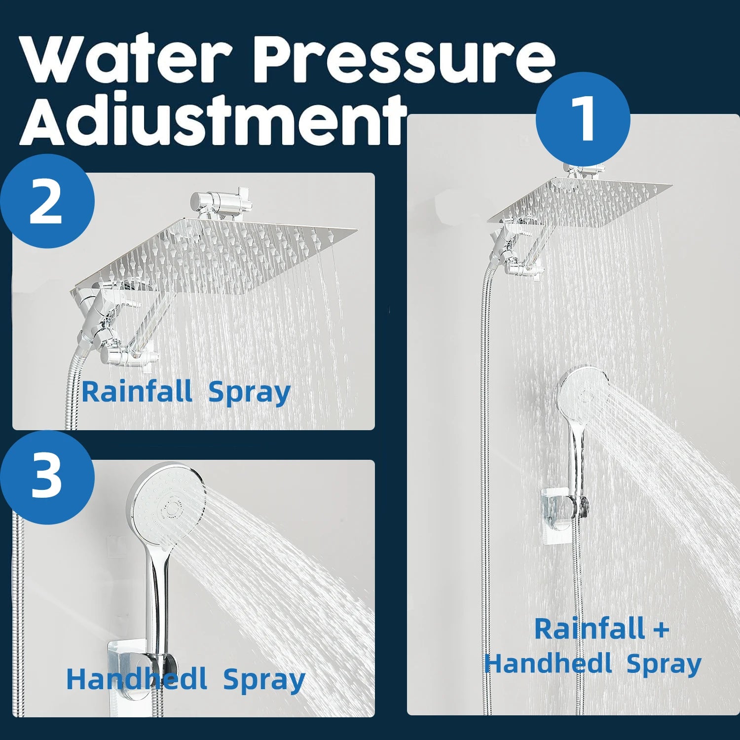 Moktan Sabai High Pressure Rain Shower Head 8-12Inch with Handheld & Adjustable Arm Spray