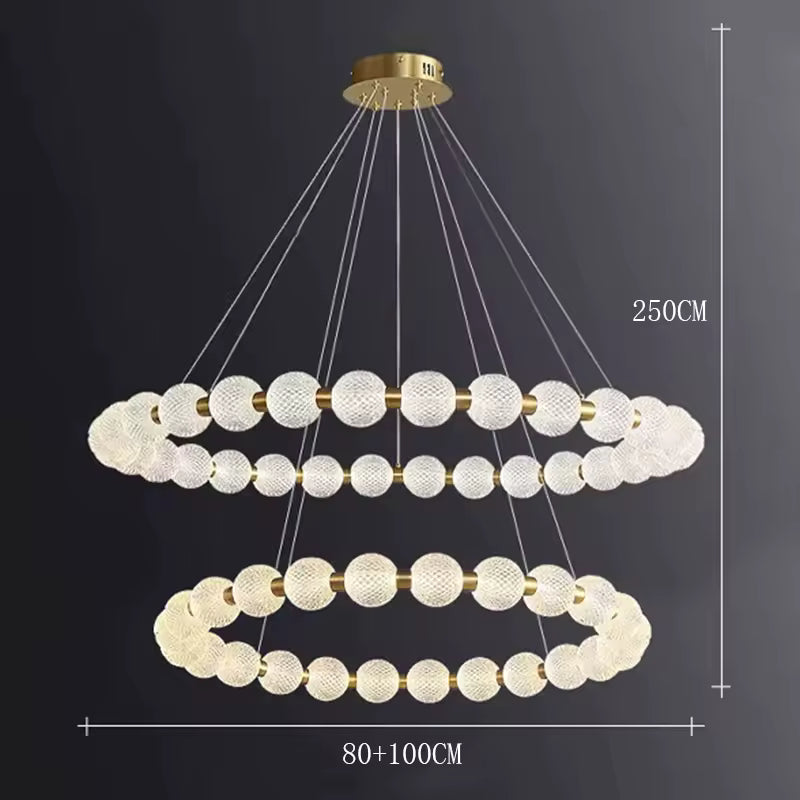 Moktan Sabai Alabaster Ring Chandelier – Gold Beaded LED Luxury Ceiling Light
