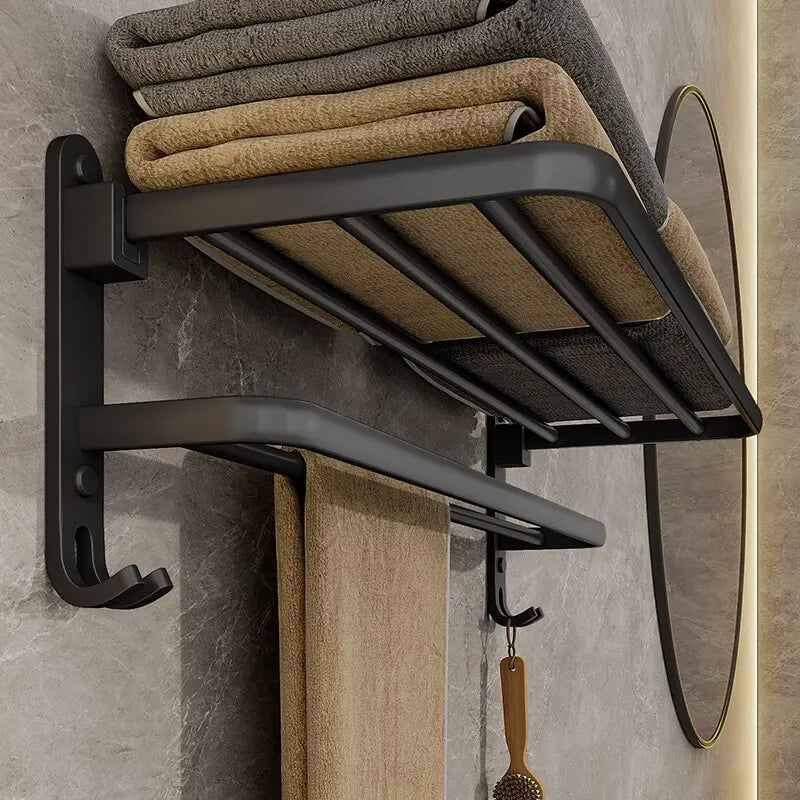 Moktan Sabai Black Towel Rack | Wall Mounted Bathroom Shelf