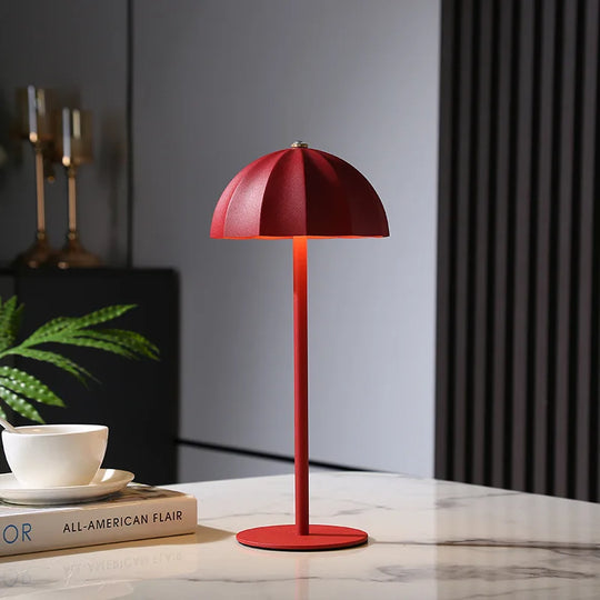 Moktan Sabai LED Metal Table Lamp Rechargeable Touch Dimmable Desk Lamp Umbrella Shade Red