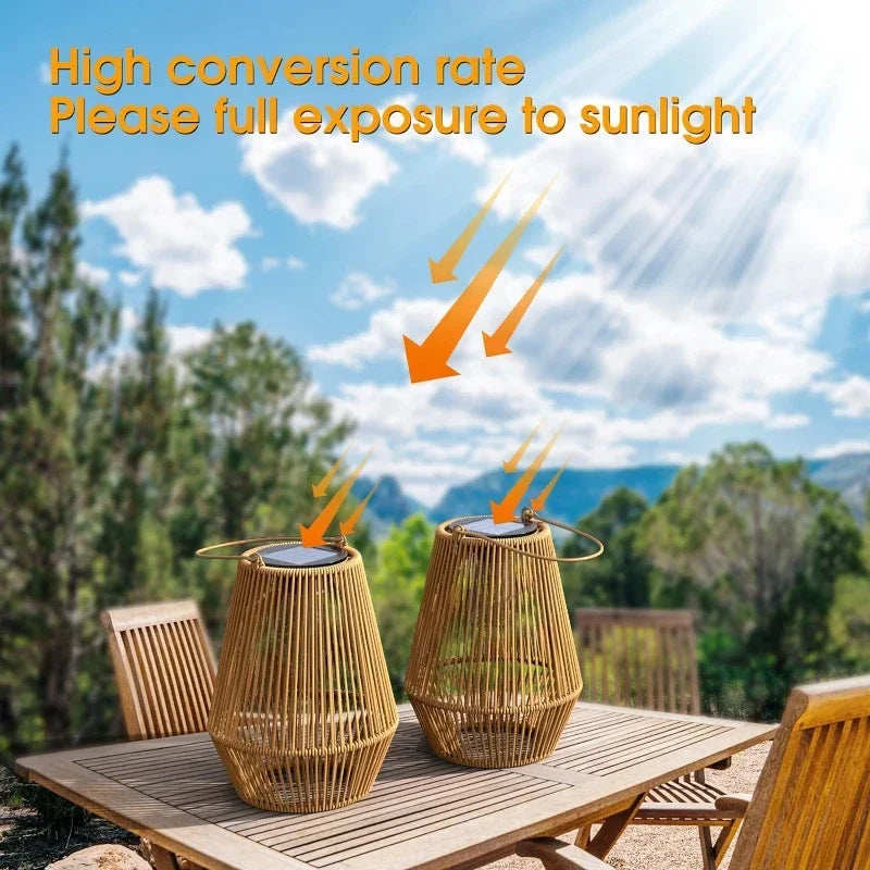 Moktan Sabai Outdoor Solar Hanging Lights Waterproof Woven Lanterns for Garden Yard