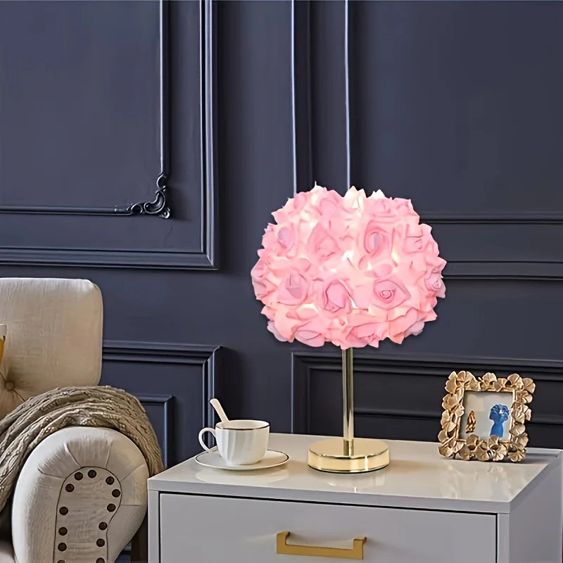 Moktan Sabai LED Rose Flower Table Lamp Bedside Night Light Metal Base Living Room Decor