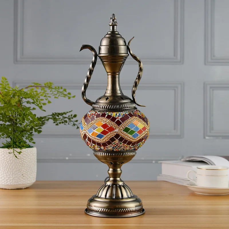 Moktan Sabai Turkish Mosaic Table Lamp Handcrafted Glass Vintage Mediterranean Romantic Bedside Light