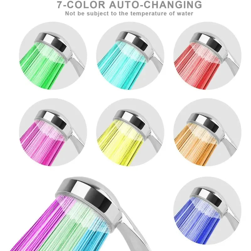 Moktan Sabai 7-Color LED Rainfall Shower Head Water Saving Bathroom Replacement Sprayer