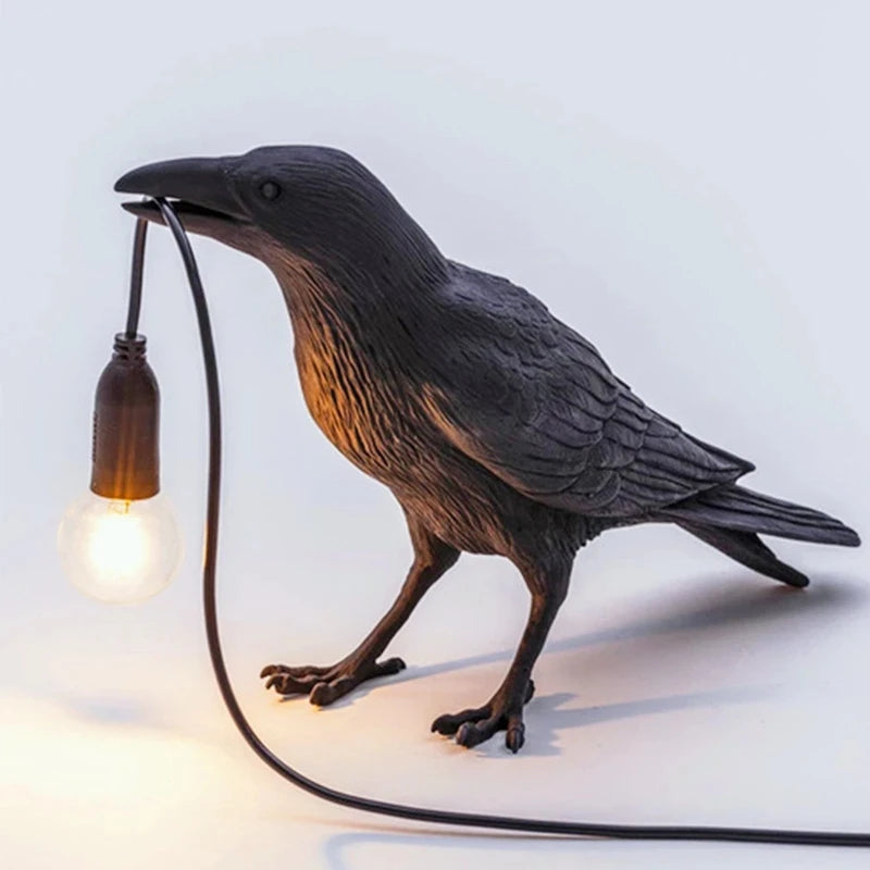 Moktan Sabai Crow Bird Wall Lamp – Resin Bedside Night Light for Bedroom & Living Room Decor Black standing US plug