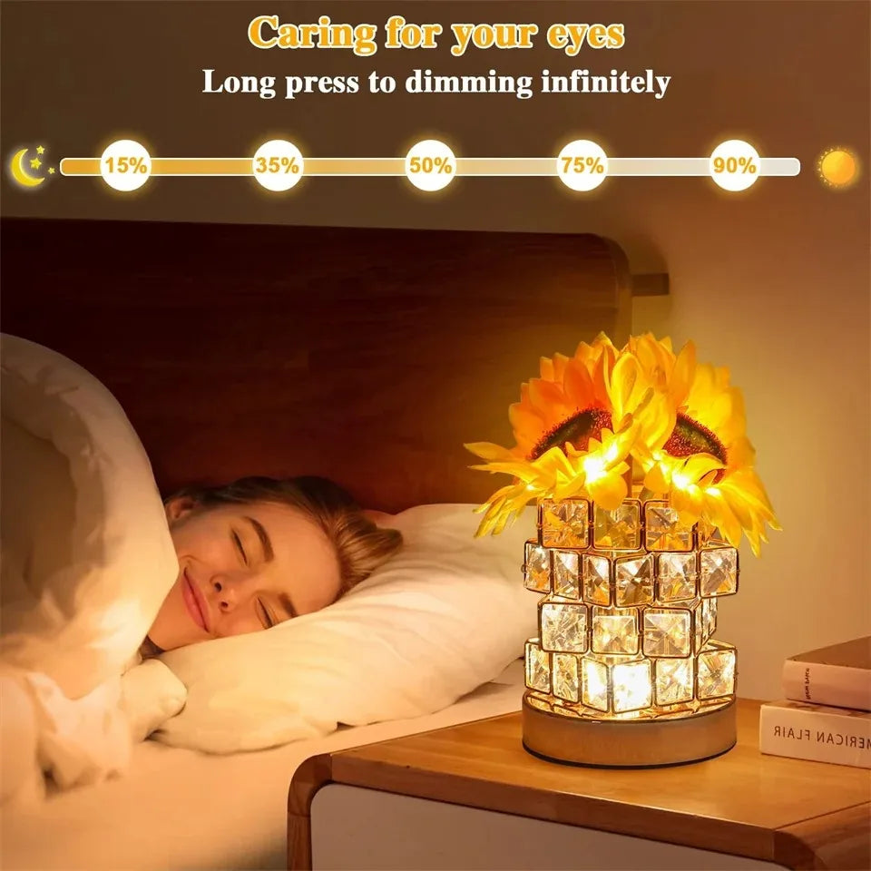 Moktan Sabai Sunflower LED Table Lamp | Rechargeable 3-Color Dimmable Touch Night Light Decor