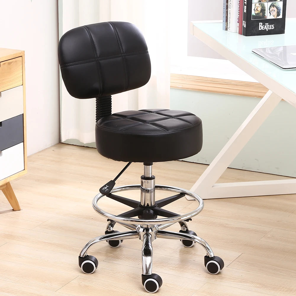 Moktan Sabai Swivel Rolling Stool PU Leather Height Adjustable Drafting Task Chair with Back