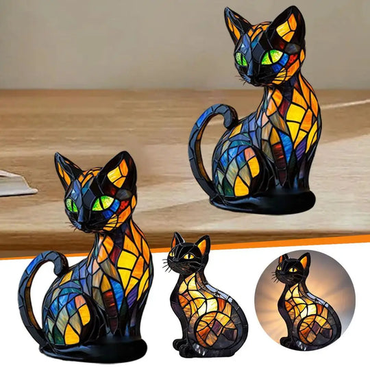 Moktan Sabai 3D Retro Magic Stained Glass Cat Lamp Nightstand LED Multi-Color Cute Gift 2025