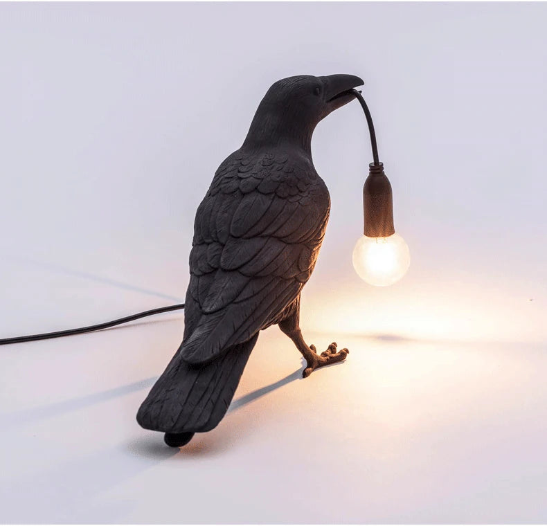 Moktan Sabai Crow Bird Wall Lamp – Resin Bedside Night Light for Bedroom & Living Room Decor