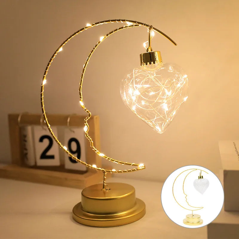 Moktan Sabai Moon Star LED Night Light Heart Iron Decor Indoor Lamp Gift Bedroom Ornament Heart
