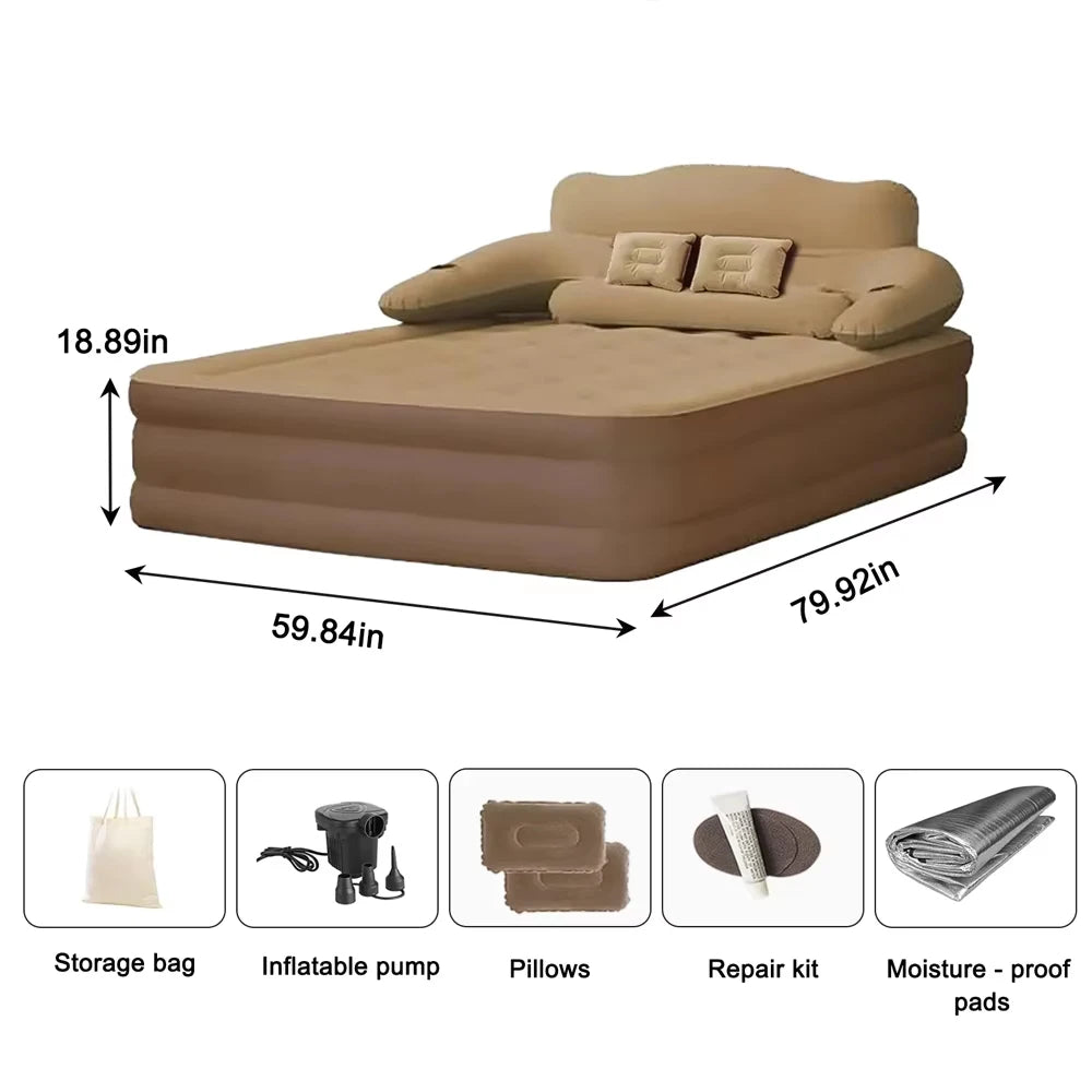 Moktan Sabai Gray 2-Person Inflatable Air Mattress 48cm High Folding Bed for Camping Home brown Two Seat