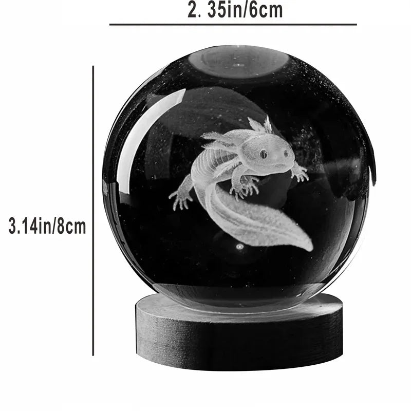 Moktan Sabai 3D Axolotl Crystal Ball Night Light | LED Laser Engraved Glass Decor Lamp Gift