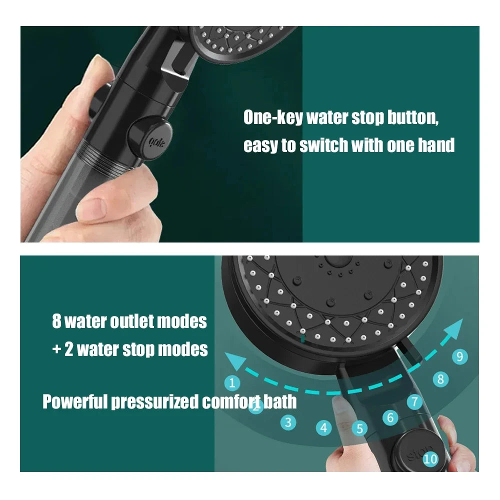 Moktan Sabai High Pressure Water Saving Shower Head Handheld with 10 Spray Modes Filter Nozzle