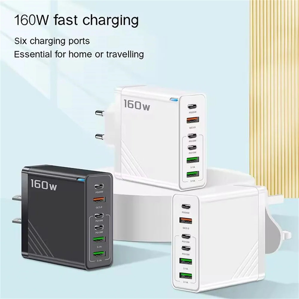 Moktan Sabai 160W Multi-Port USB Charger – Fast Charging Type-C Wall Adapter for iPhone & Android
