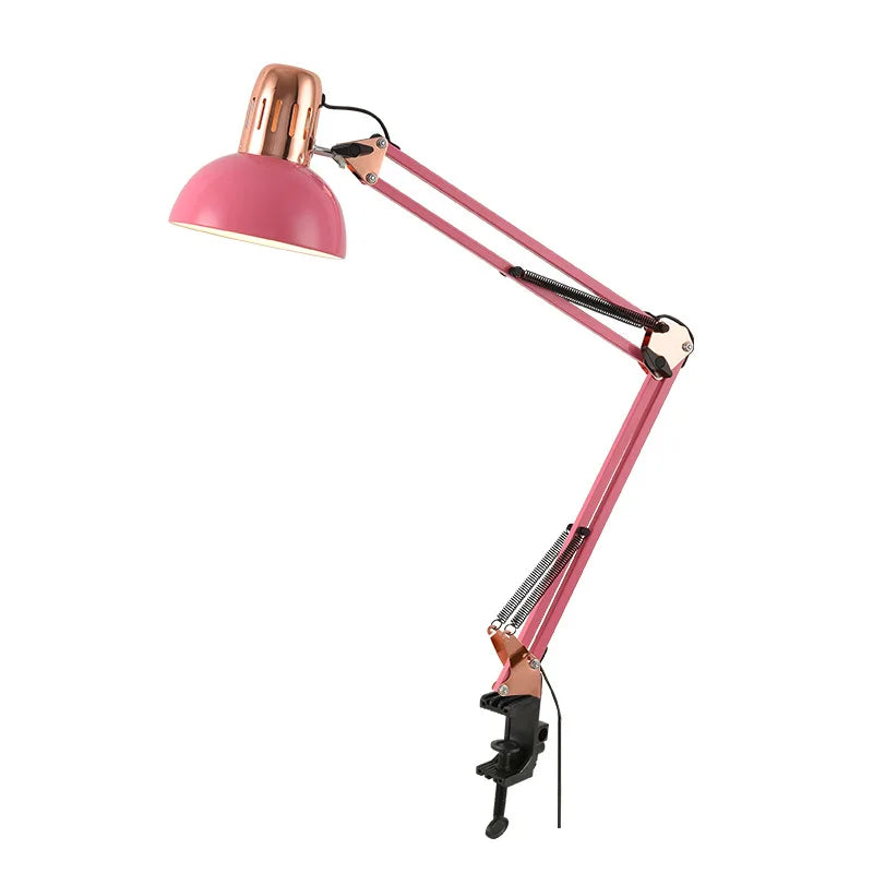 Moktan Sabai Industrial Foldable LED Table Lamp with Clamp Telescopic Swing Arm for Desk Pink