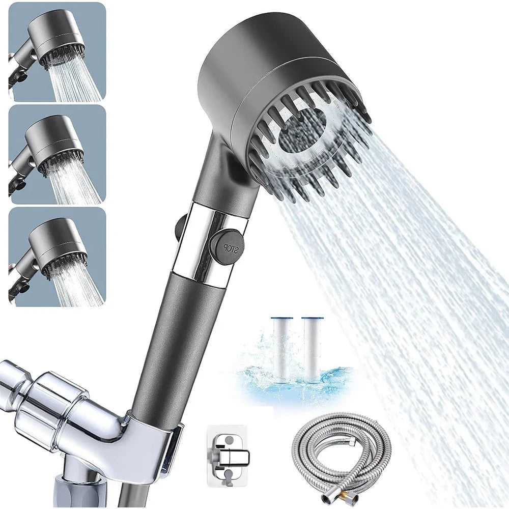 Moktan Sabai High Pressure Handheld Shower Head 3 Modes Filter Spa Spray with ON/OFF Water Save