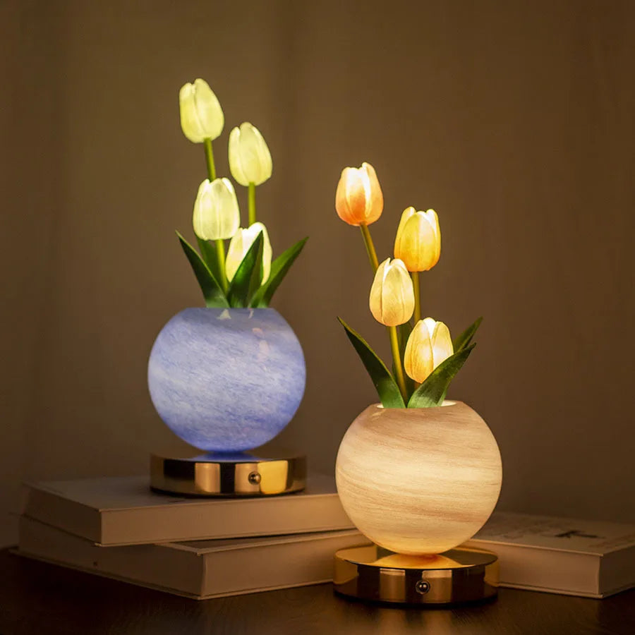 Moktan Sabai LED Tulip Night Light Bedroom Ambient Desk Lamp Planet Bouquet Decor